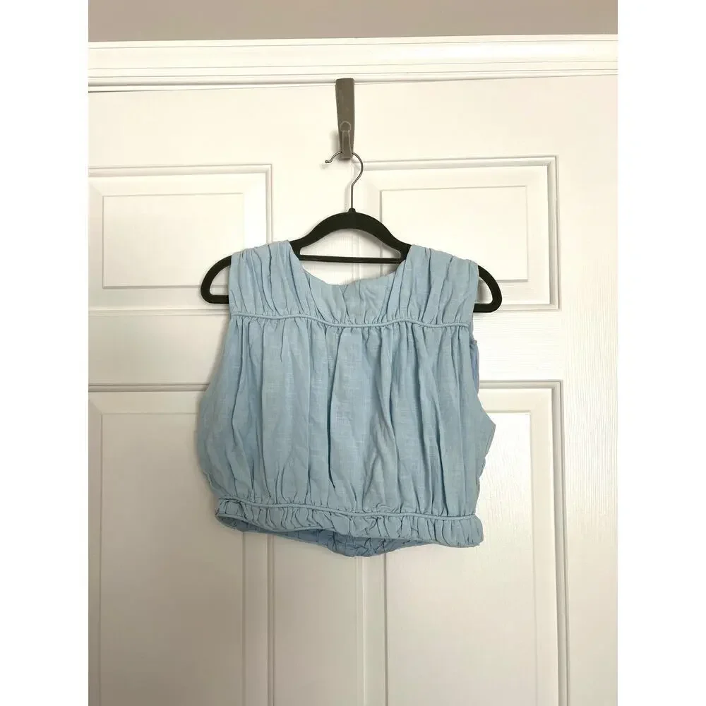 NWT Free People Girl and the Sun Sky Blue Cropped Sleeveless Top